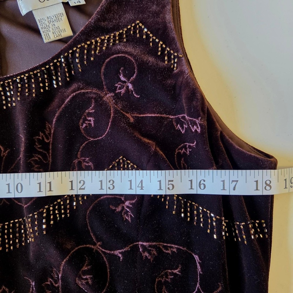 Adrianna Papell Occasions Brown Velvet Beaded Maxi Dress & Jacket Set 14 - Picture 10 of 16